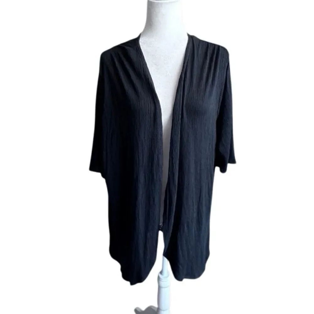 Ing Black Open-Front Sweater Lace Back Made in USA SZ 2X